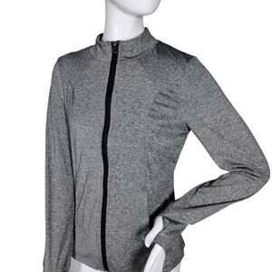 Daisy Fuentes Athletic Sweatshirt Size Medium Marled Gray Thumbholes Full Zipper
